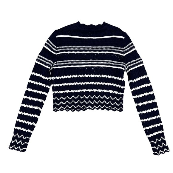 House Of Harlow 1960 Navy & White Cropped Knit Cardigan Sweater Button Front L - Picture 4 of 16